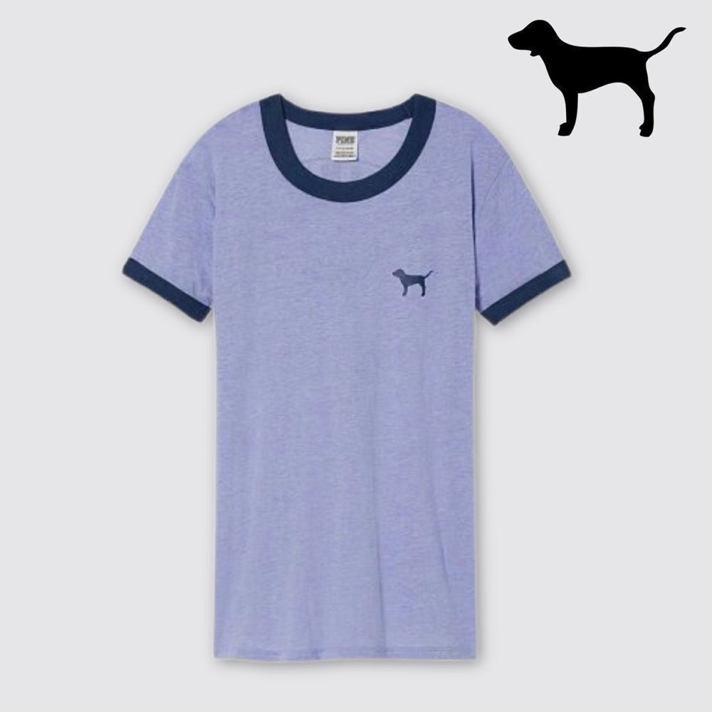 PINK VS Ringer Dog Short Sleeve Tee Shirt Blue XS